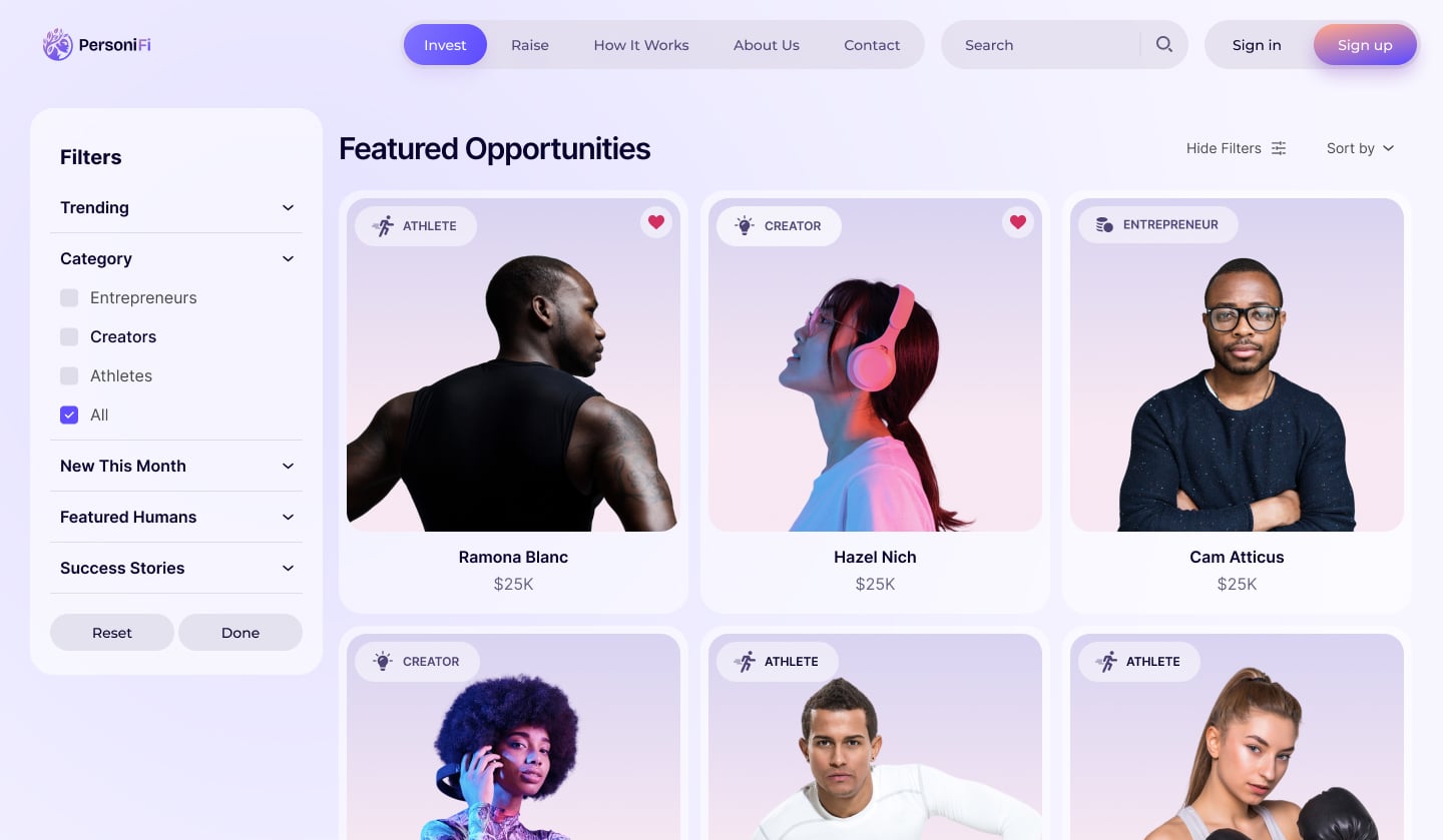 Investment opportunities dashboard